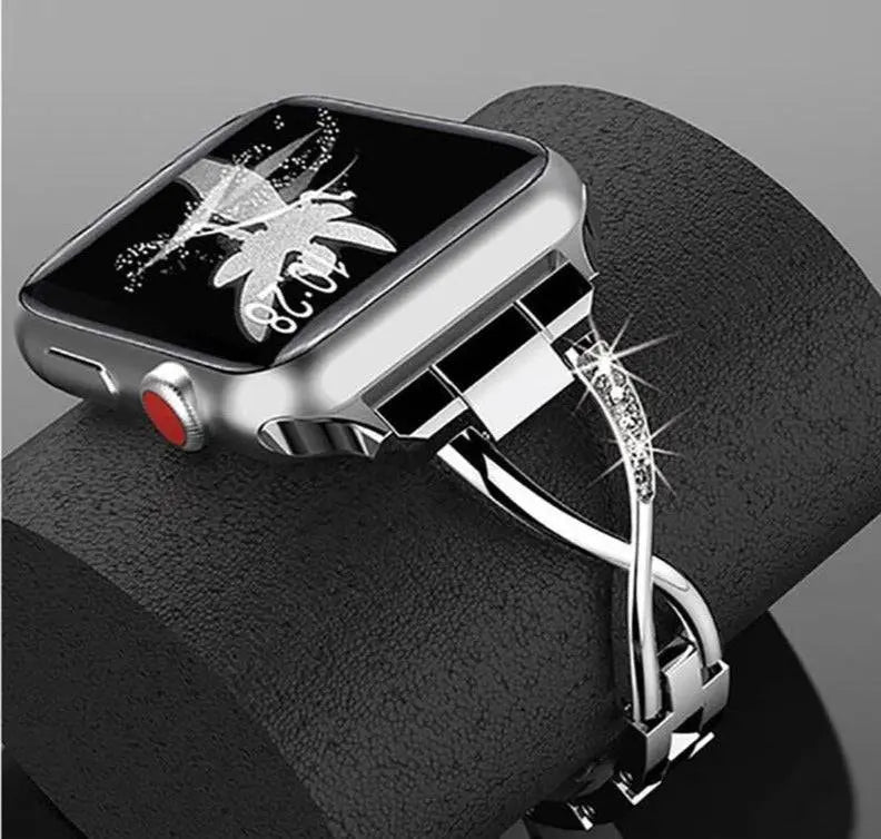 Apple Watch Diamond Luxe Stainless Steel Band With Case - Pinnacle Luxuries