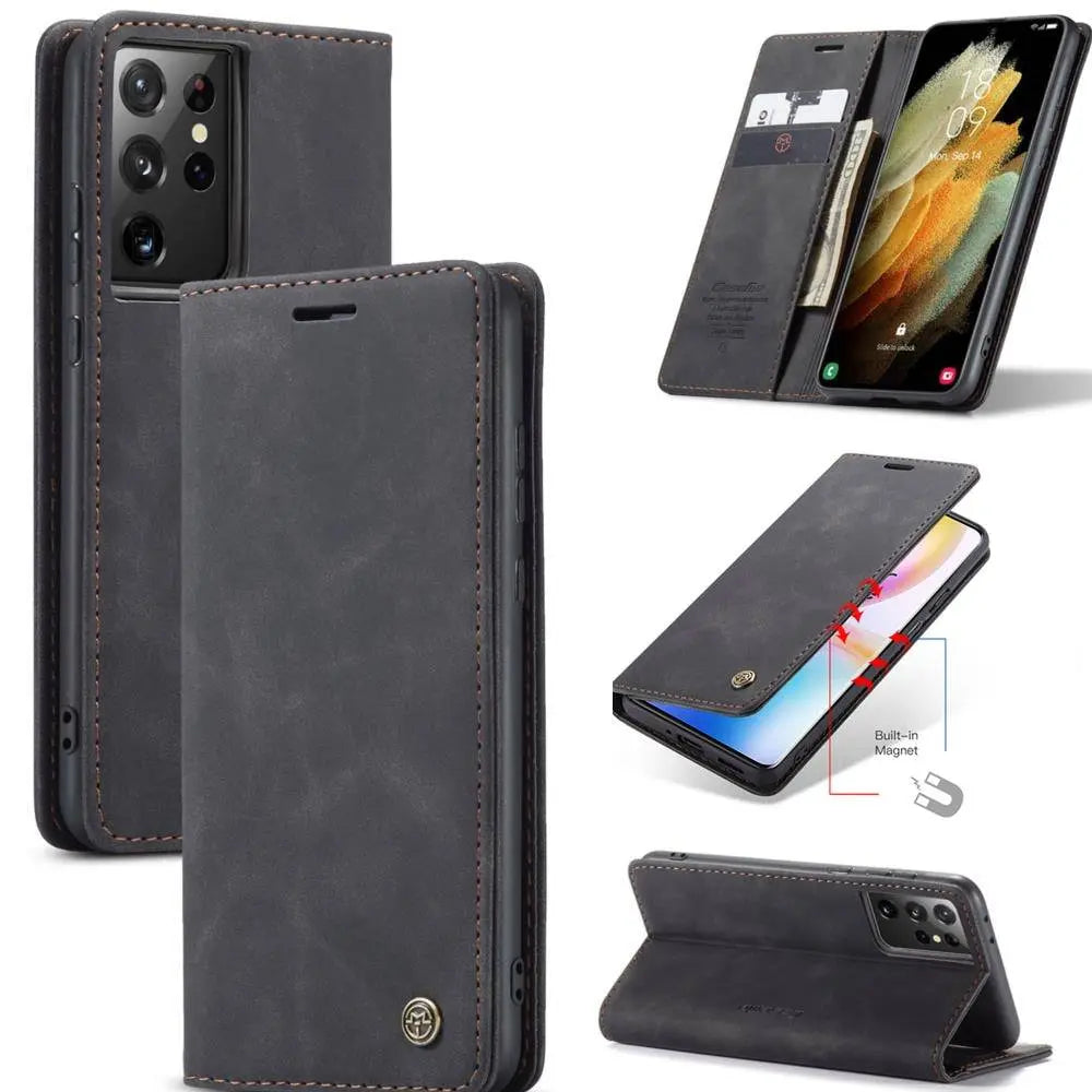 Leather Retro Flip Wallet Case For Samsung Galaxy A Phone - Pinnacle Luxuries