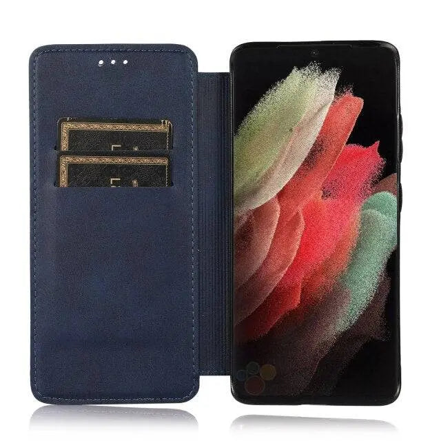 Premium Leather Flip Case For Samsung Galaxy S21 S20 Ultra Plus Note Note 20 Ultra - Pinnacle Luxuries