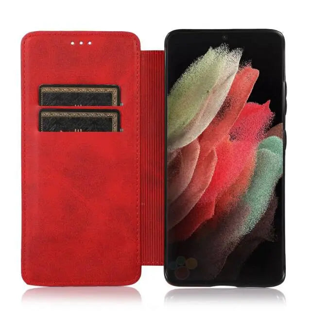 Premium Leather Flip Case For Samsung Galaxy S21 S20 Ultra Plus Note Note 20 Ultra - Pinnacle Luxuries