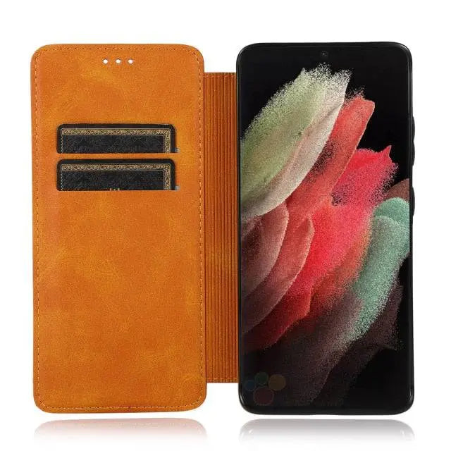 Premium Leather Flip Case For Samsung Galaxy S21 S20 Ultra Plus Note Note 20 Ultra - Pinnacle Luxuries