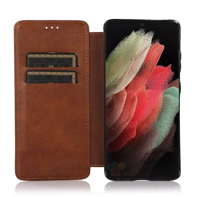 Premium Leather Flip Case For Samsung Galaxy S21 S20 Ultra Plus Note Note 20 Ultra - Pinnacle Luxuries