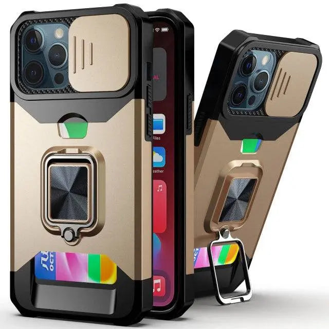 Kickstand Card Holder Camera Protection Case For iPhone 13 / 13 Pro / 13 Pro Max / 13 Mini - Pinnacle Luxuries